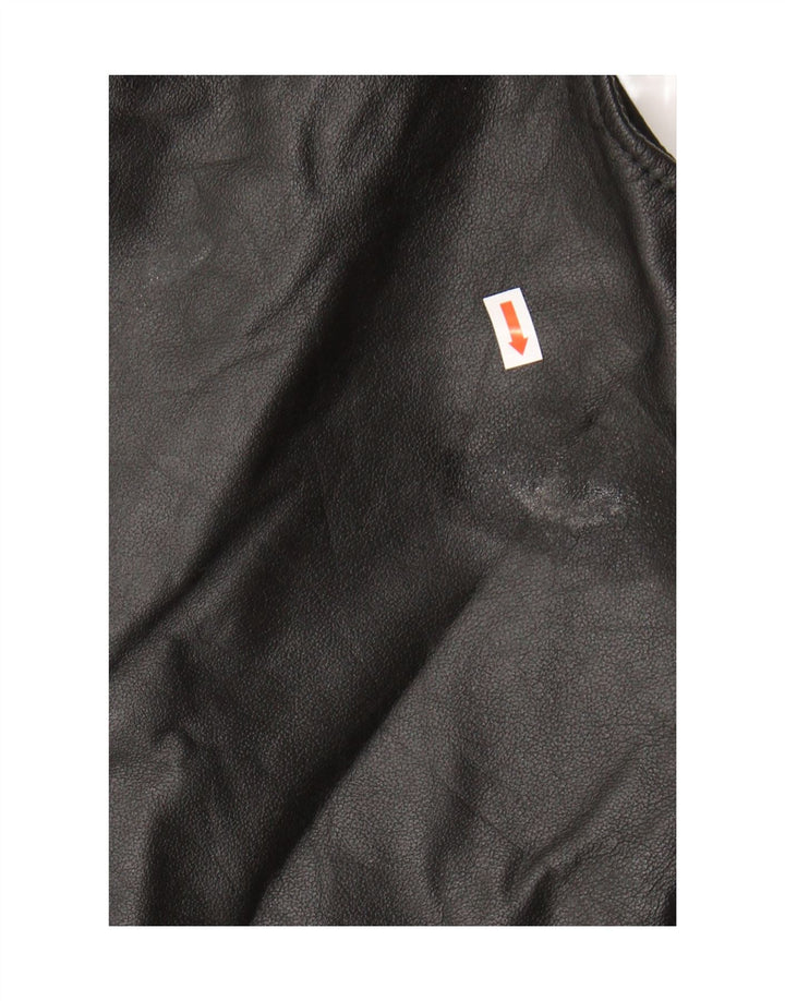 VINTAGE Mens Leather Waistcoat IT 42 XL Black Leather