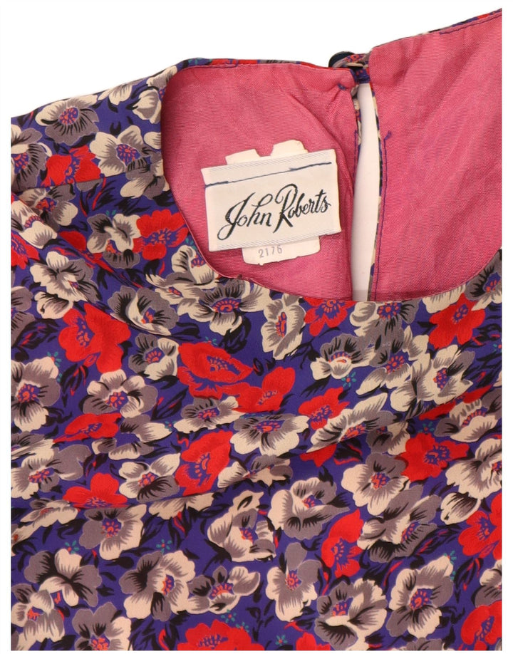 Abito tubino vintage da donna con maniche a 3/4 US 8 medio floreale multicolore
