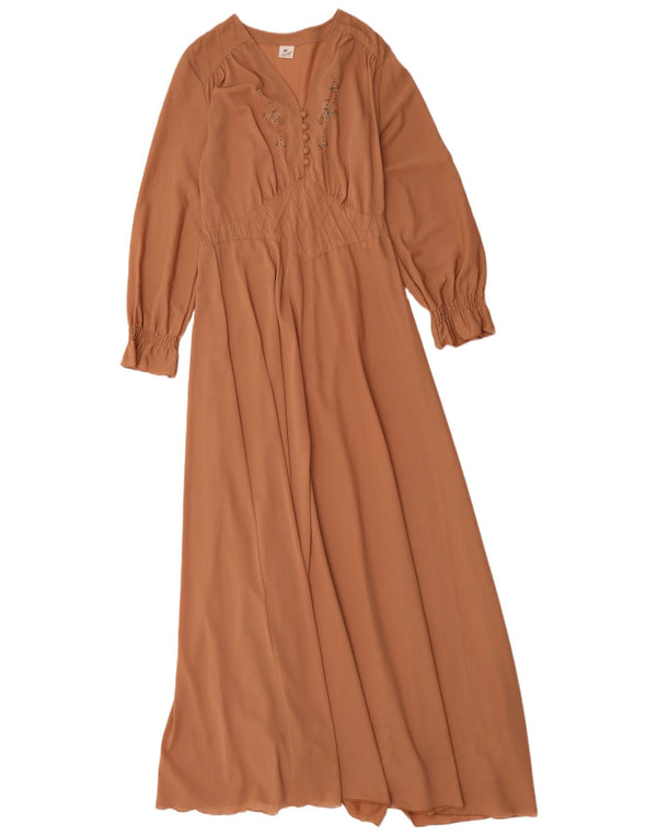 Abito lungo da donna vintage UK 12 Marrone medio