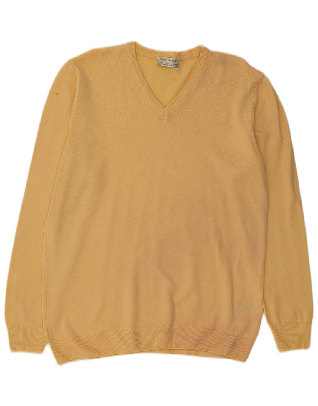 PETER HAHN Maglione da donna con scollo a V UK 16 Large Yellow New Wool