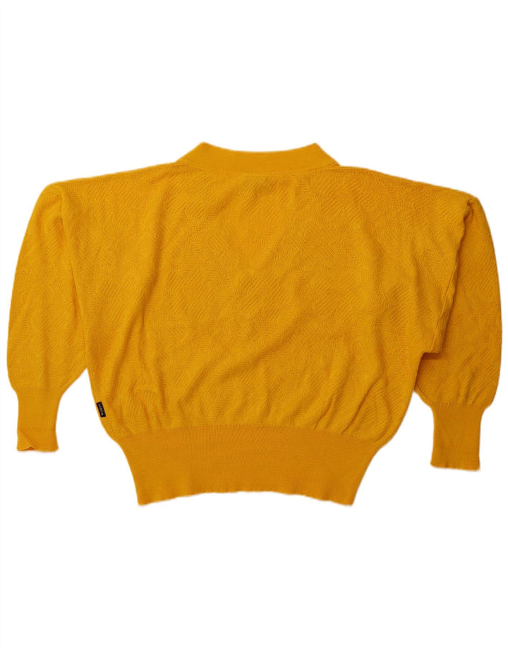 VINTAGE Womens Oversized V-Neck Jumper Sweater EU 40 Medium Yellow Cotton