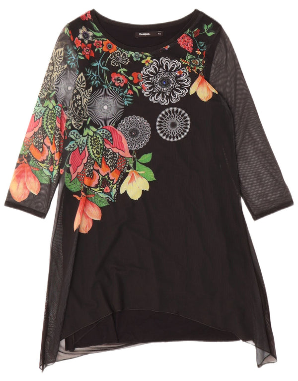 Desigual Womens Graphic Tunic Dress UK 6 XS Black Floral
