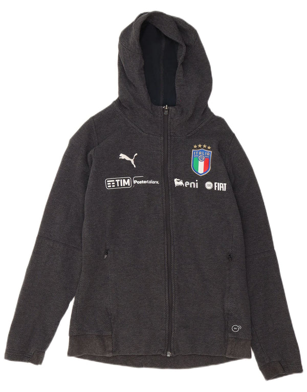 Maglione con cappuccio e zip grafica Puma Italia da donna UK 14 grande cotone grigio