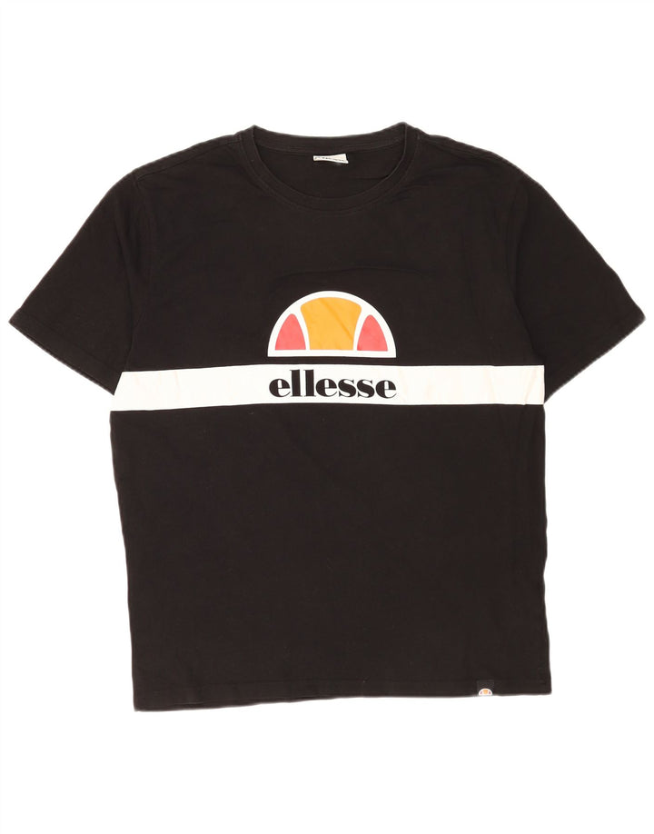 T-shirt grafica da uomo Ellesse Top in cotone color block medio nero