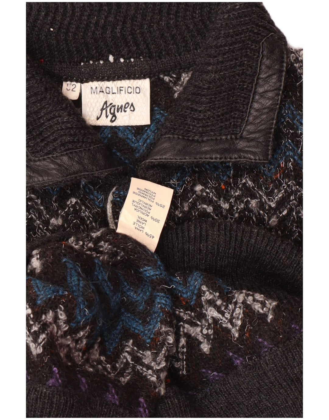 Maglione vintage da uomo con collo alto IT 52 Grande Chevron multicolore