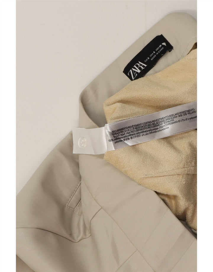 Pantaloni Bootcut da Donna in Ecopelle ZARA Piccoli W26 L26 Beige Poliammide