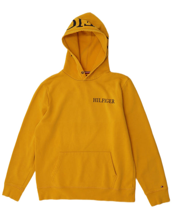 Maglione con cappuccio grafico da uomo Tommy Hilfiger XL in cotone giallo