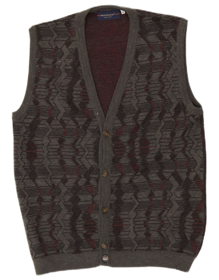 Maglione cardigan senza maniche da uomo Montecatini XL lana geometrica grigia