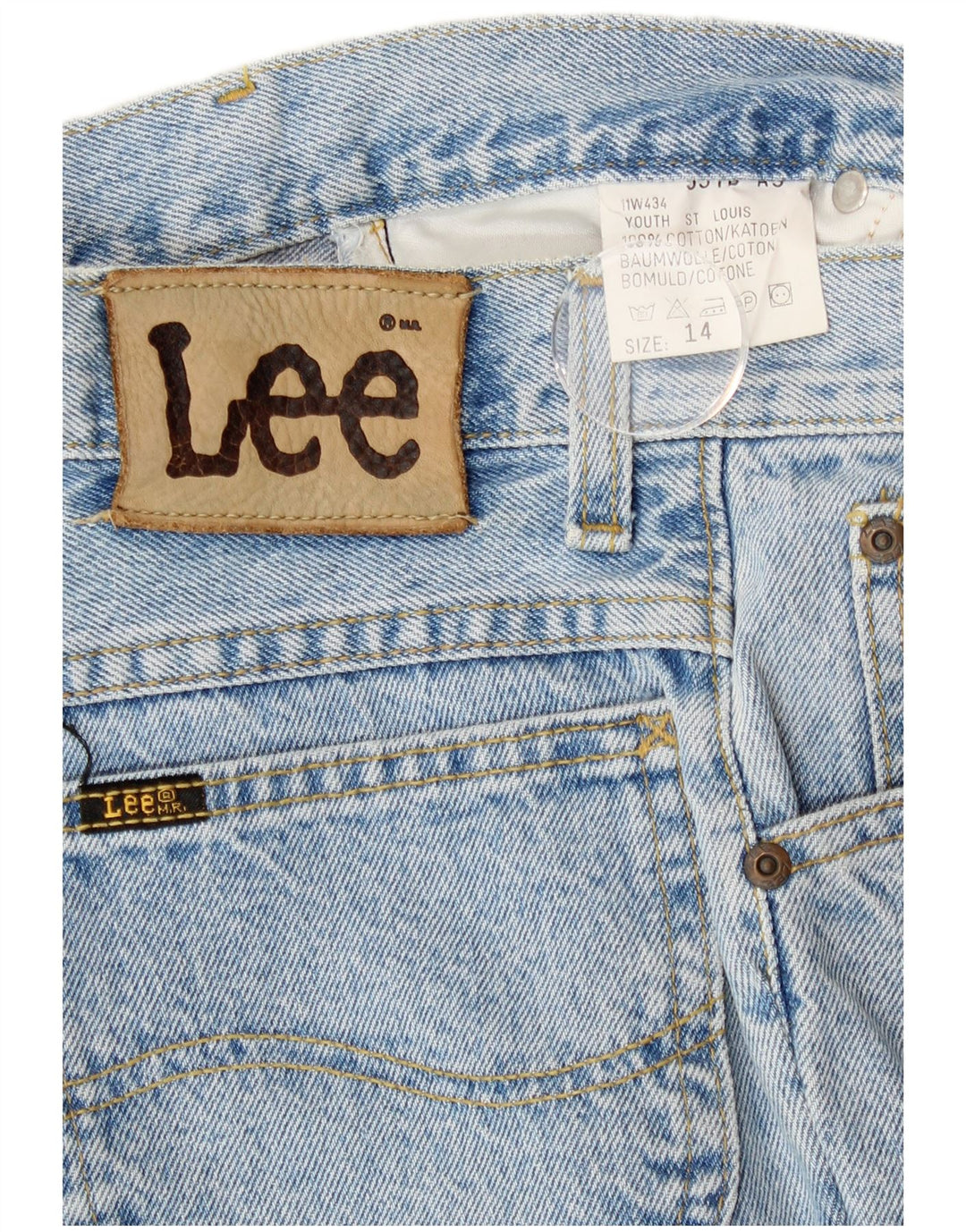 Jeans Lee da donna a vita alta corta US 14 Large W28 L26 cotone blu