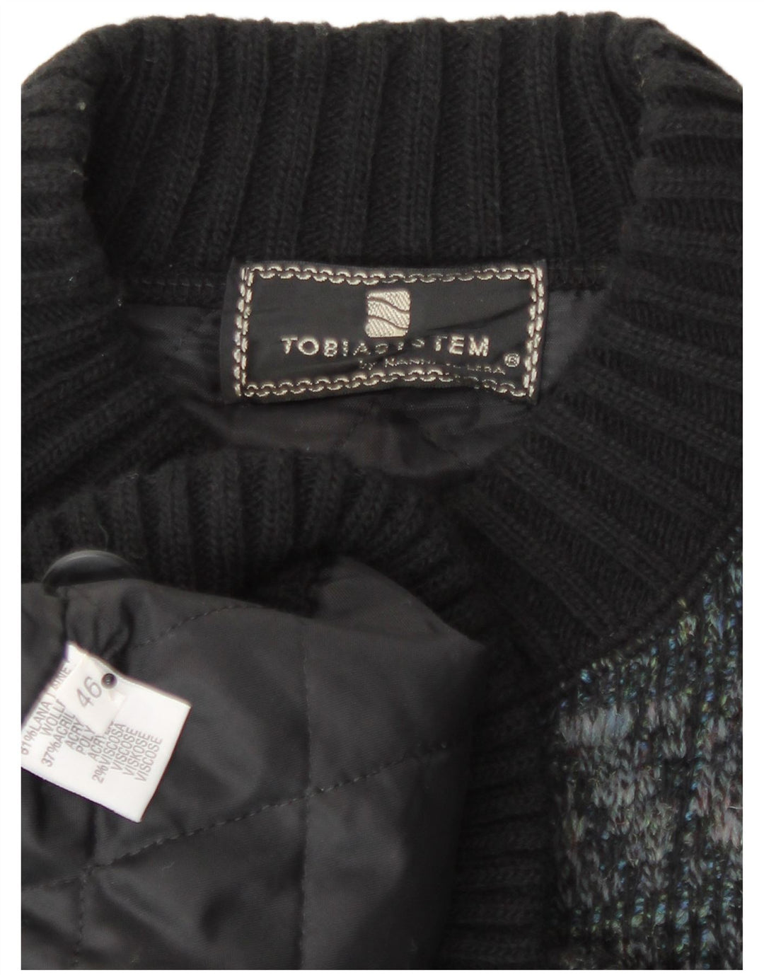 Giubbotto bomber lavorato a maglia da uomo Tobia System EU 46 piccolo blu navy a quadri in lana retrò