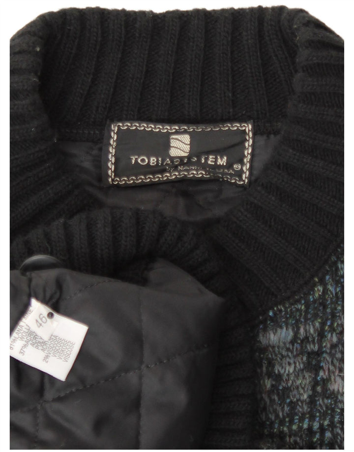 Giubbotto bomber lavorato a maglia da uomo Tobia System EU 46 piccolo blu navy a quadri in lana retrò