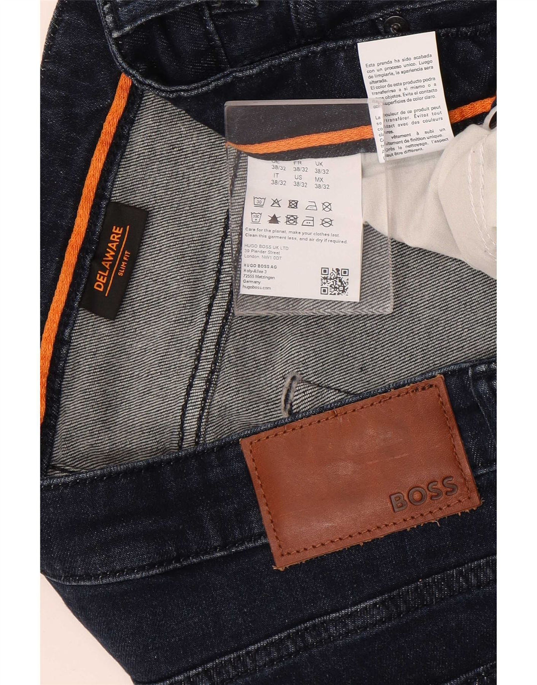 Jeans slim da uomo Delaware Hugo Boss W38 L32 cotone blu navy