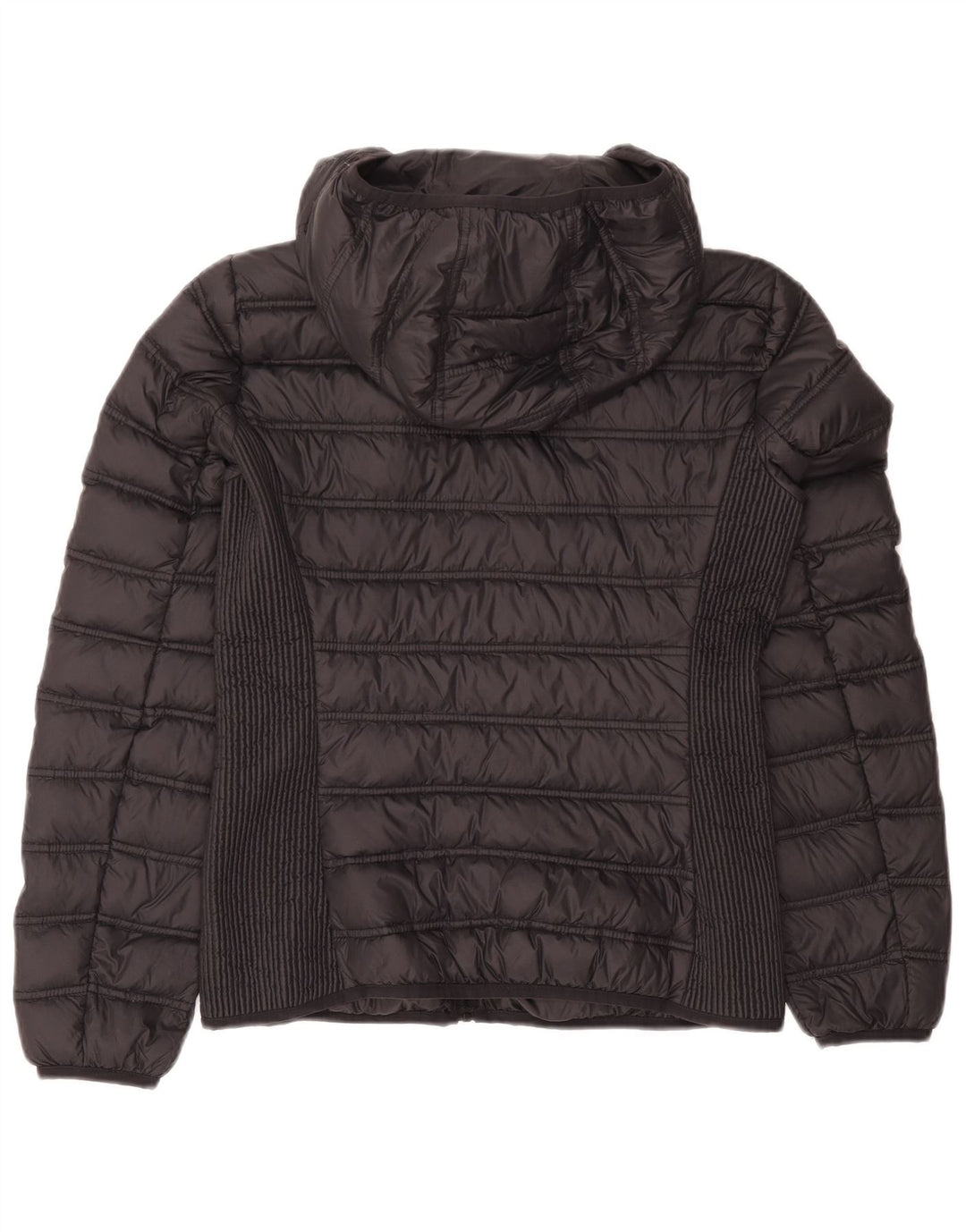 Giacca imbottita con cappuccio da donna vintage UK 12 Poliammide color block grigio medio