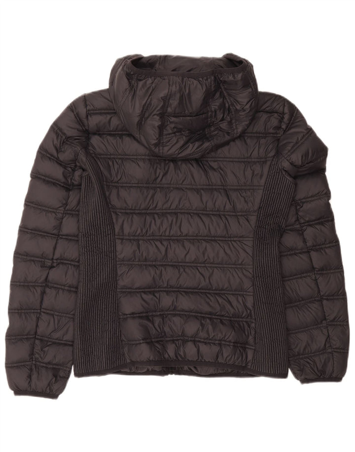 Giacca imbottita con cappuccio da donna vintage UK 12 Poliammide color block grigio medio