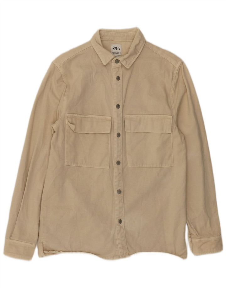 Camicia in denim vestibilità comoda ZARA da uomo in cotone beige medio