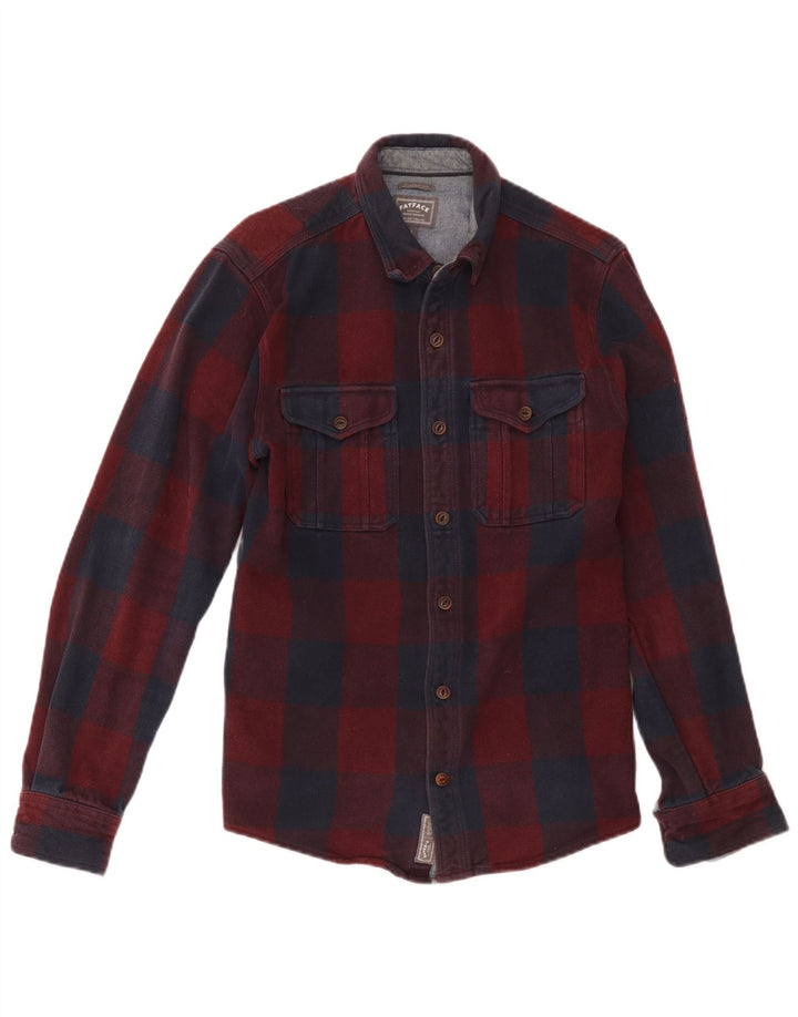 Fat Face Camicia da uomo in flanella dal taglio classico, piccolo cotone a quadri rossi