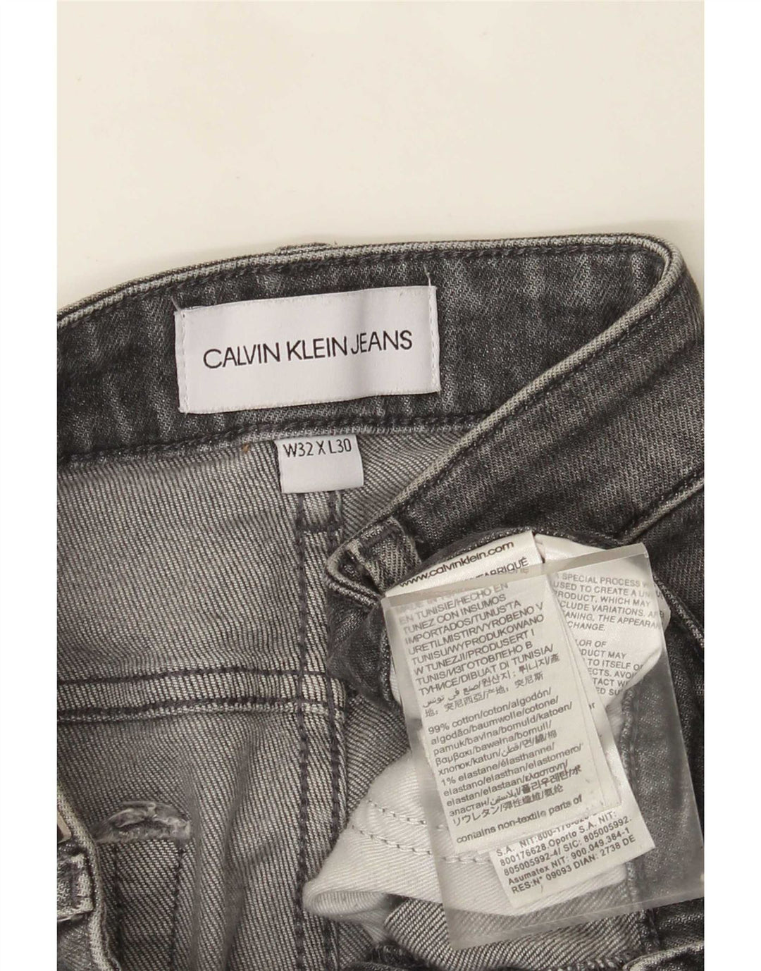 Calvin Klein Uomo Larston Slim Jeans W32 L30 Cotone Grigio