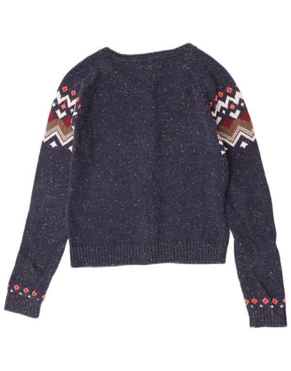 Maglione cardigan da donna Fat Face UK 8 piccolo cotone Fair Isle blu navy
