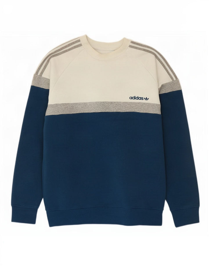 Felpa da uomo Adidas Felpa in cotone color block blu medio