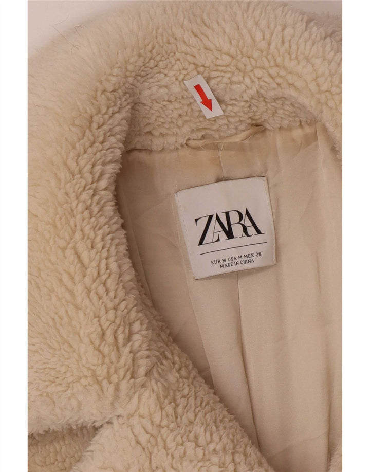 Cappotto doppiopetto Zara da donna con orsacchiotto UK 14 medio bianco sporco