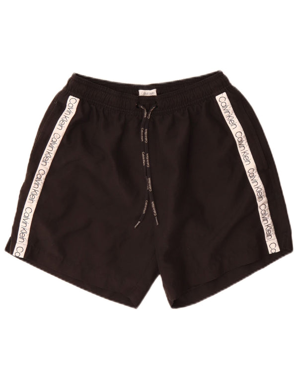 Pantaloncini da bagno grafici da uomo Calvin Klein piccoli in poliestere color block nero
