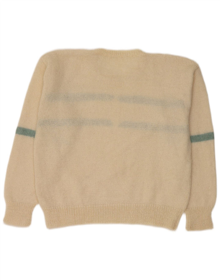 Maglione maglione girocollo da donna vintage UK 14 medio a righe bianco sporco