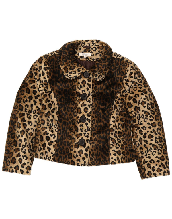 Giacca da donna in pelliccia sintetica Peruzzi UK 14 grande poliestere con stampa animalier marrone