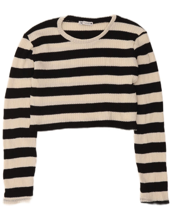 Maglione corto con scollo a barca da donna Zara UK 10 piccolo a righe nere