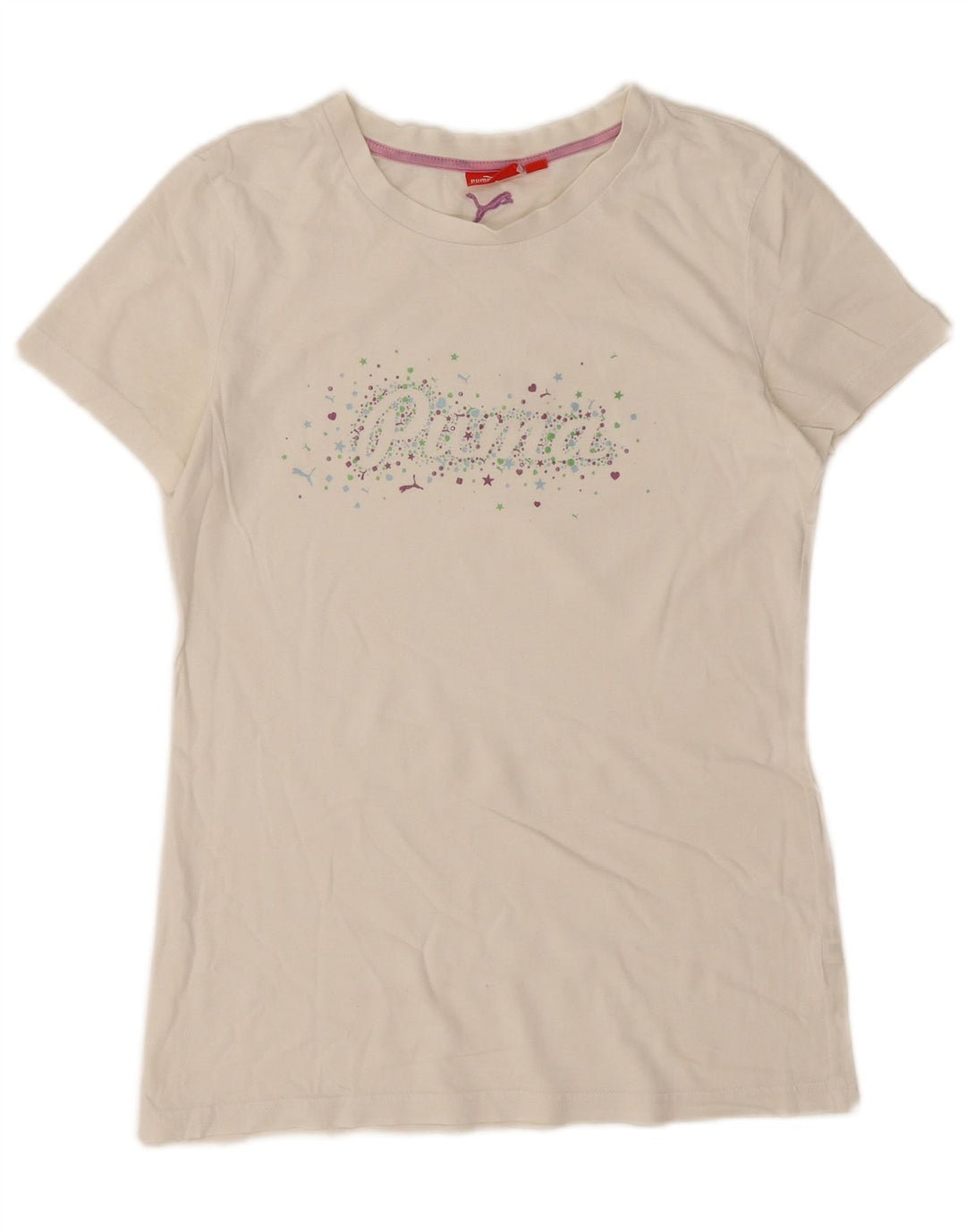 Puma T-shirt grafica da donna Top UK 16 Large Bianco sporco
