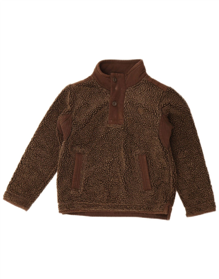 Maglione in pile da sci per ragazzi con bottoni grafici e collo Fat Face, 8-9 anni, marrone