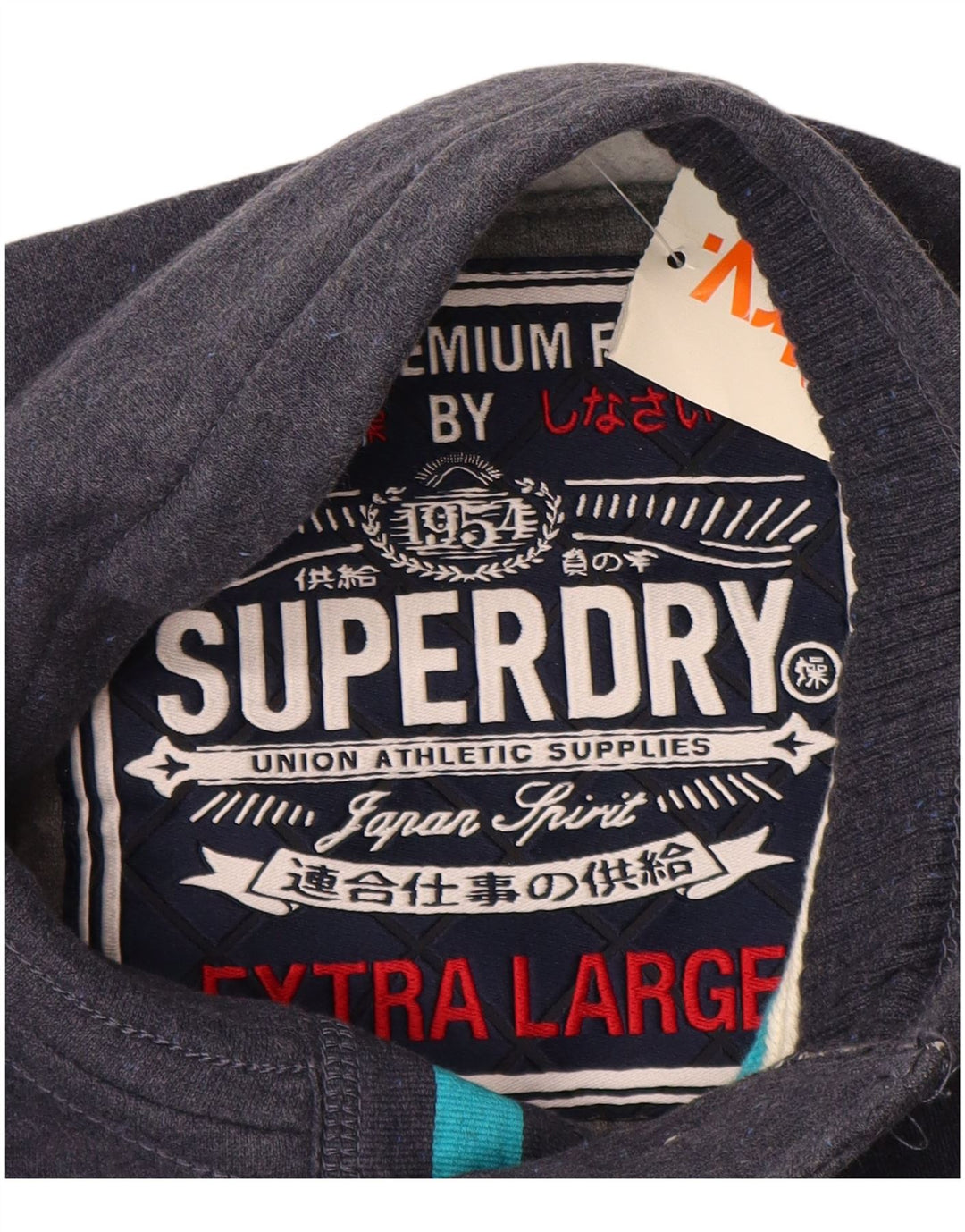 Felpa da uomo con collo con bottoni grafici Superdry, maglione XL, cotone blu navy
