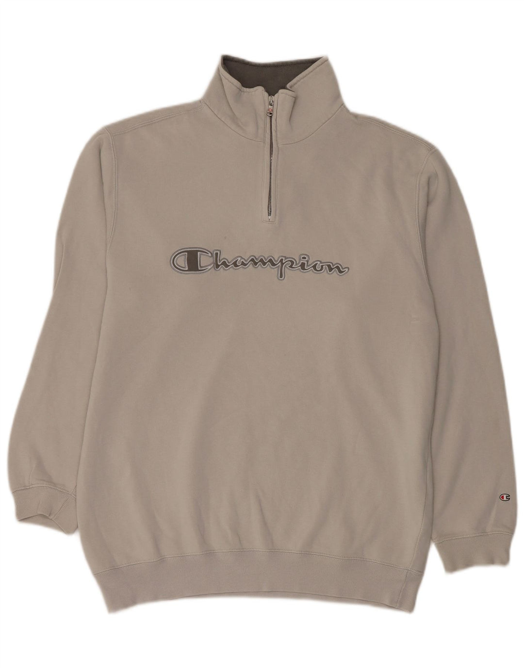 Felpa Champion da uomo con collo con zip grafica, maglione grande, cotone grigio