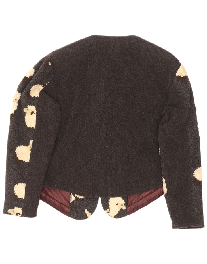 Giacca blazer astratta da donna vintage UK 14 stampa animalier grigio medio