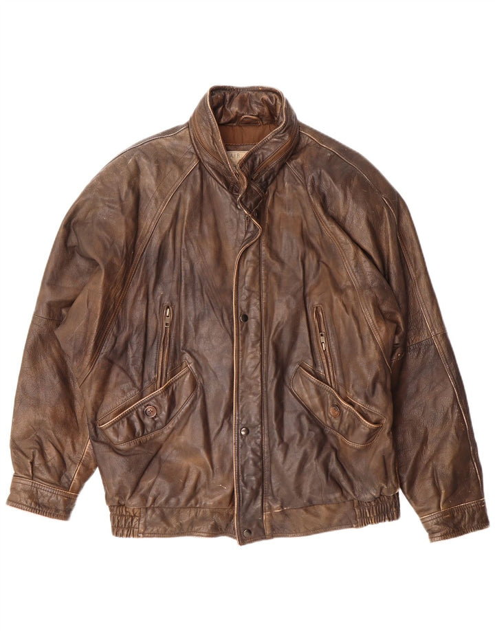 Giacca in pelle da uomo Harajuku Mother UK 40 grande in pelle marrone