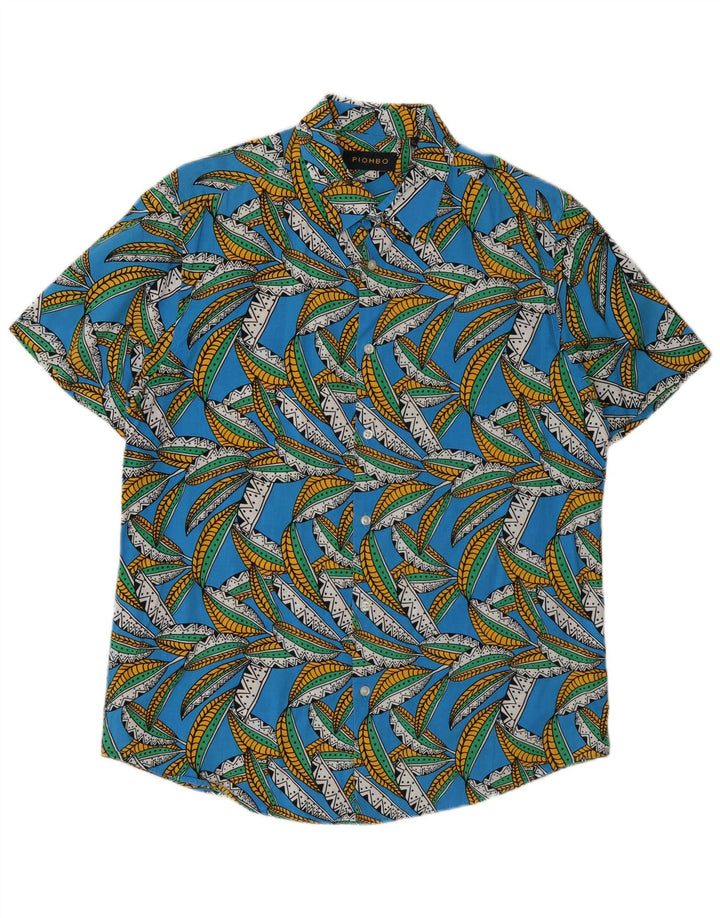 Camicia Piombo da uomo a maniche corte in cotone floreale blu medio