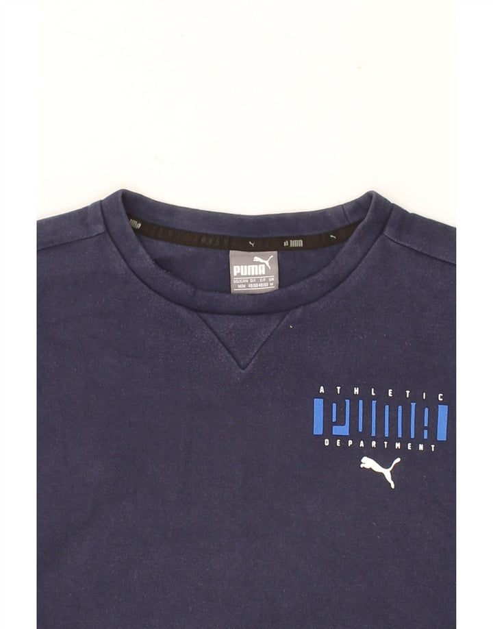 PUMA Mens Graphic Sweatshirt Jumper Medium Navy Blue Cotton Vintage Puma and Second-Hand Puma from Messina Hembry 