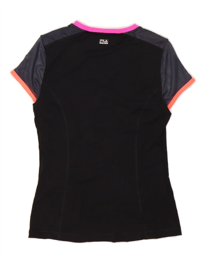 FILA Womens T-Shirt Top UK 12 Medium Black Colourblock Polyester Vintage Fila and Second-Hand Fila from Messina Hembry 