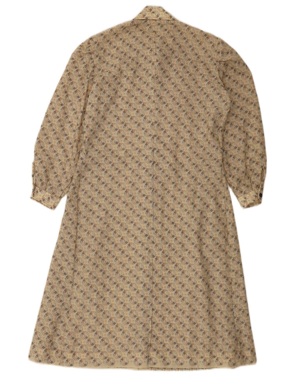 Abito camicia vintage da donna UK 14 Beige medio floreale