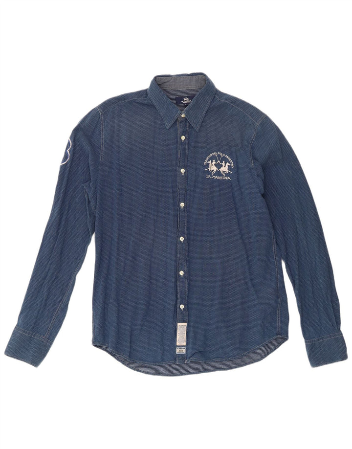 Camicia grafica da uomo La Martina grande cotone maculato blu