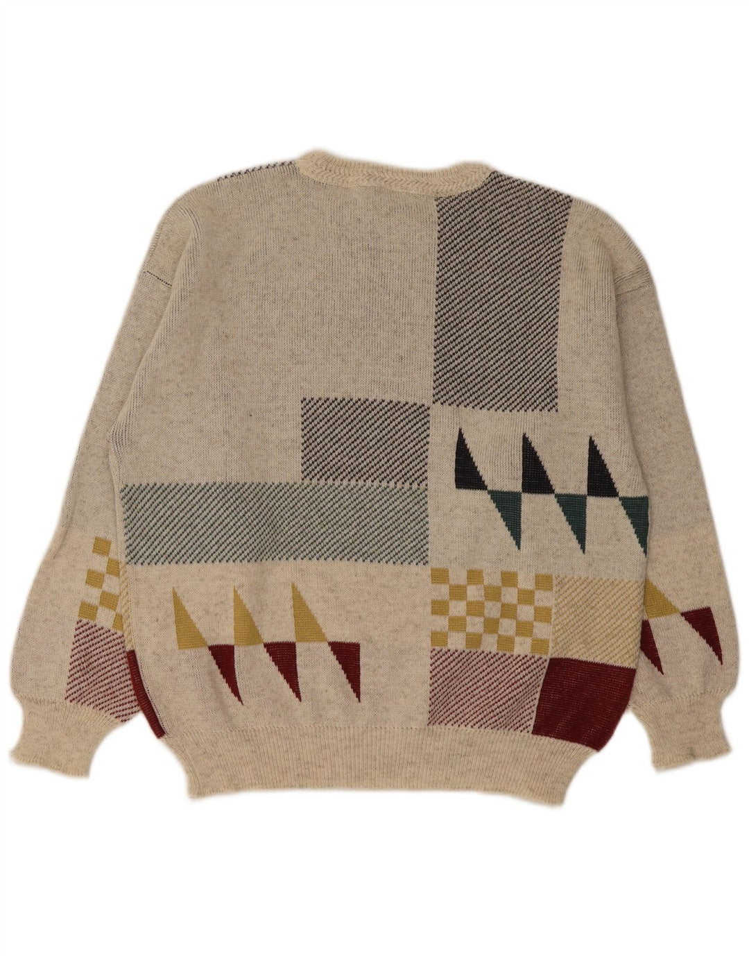 Maglione girocollo da uomo vintage IT 48 Lana geometrica bianco sporco medio