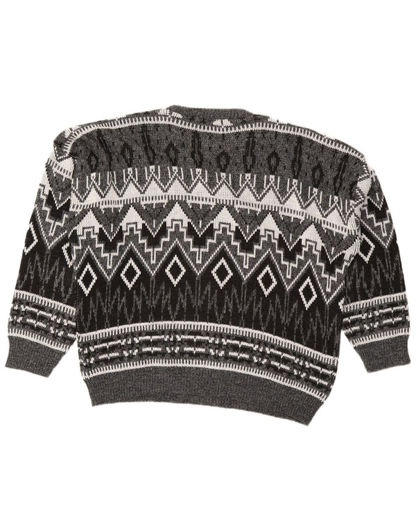 Maglione maglione girocollo da uomo vintage XL acrilico geometrico grigio