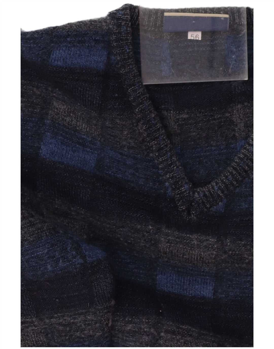 FAIRBANKS Maglione da uomo con scollo a V IT 56 XL Lana vergine a quadri blu navy