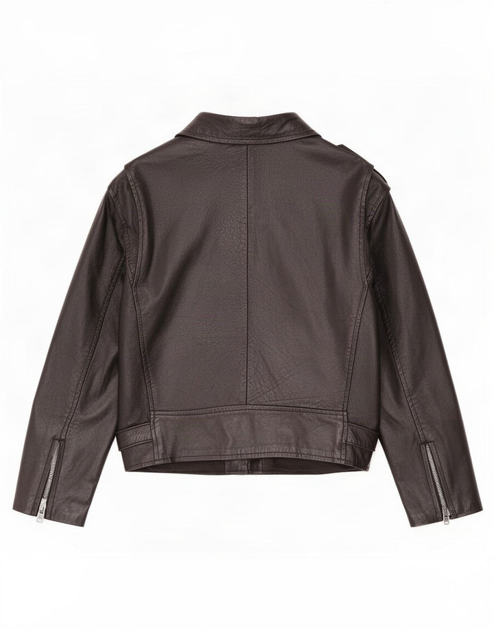 Giacca da motociclista in pelle vintage da donna UK 12 media nera