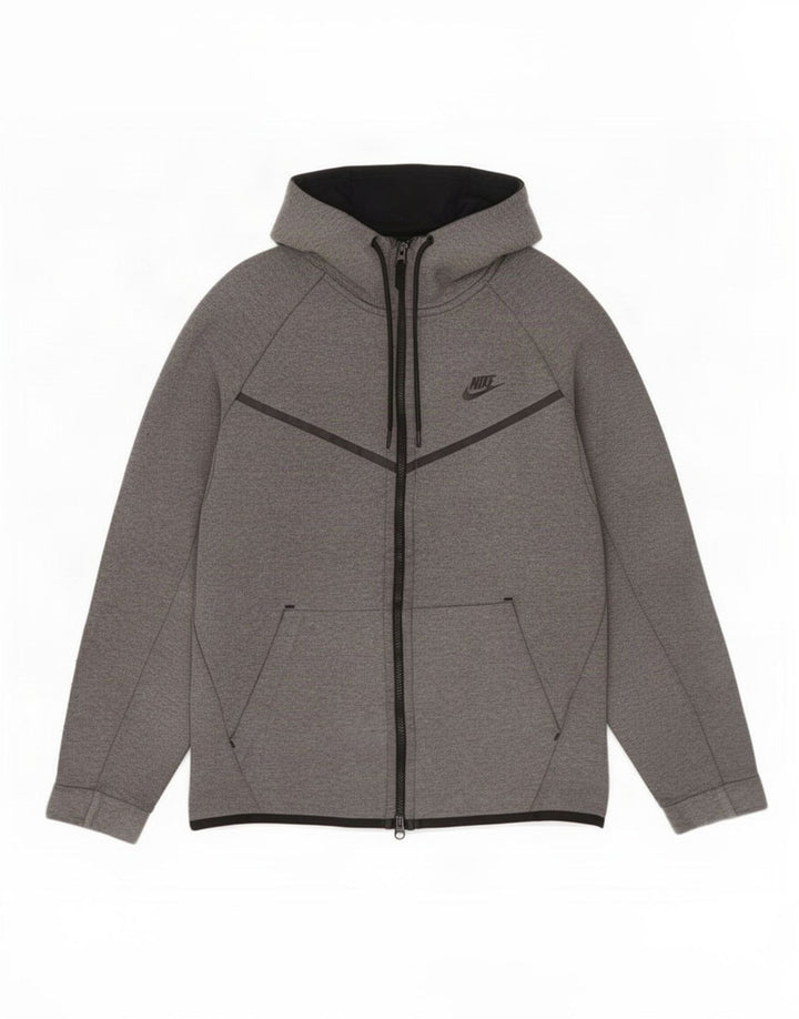 Felpa con cappuccio e zip Nike da uomo in cotone grigio medio