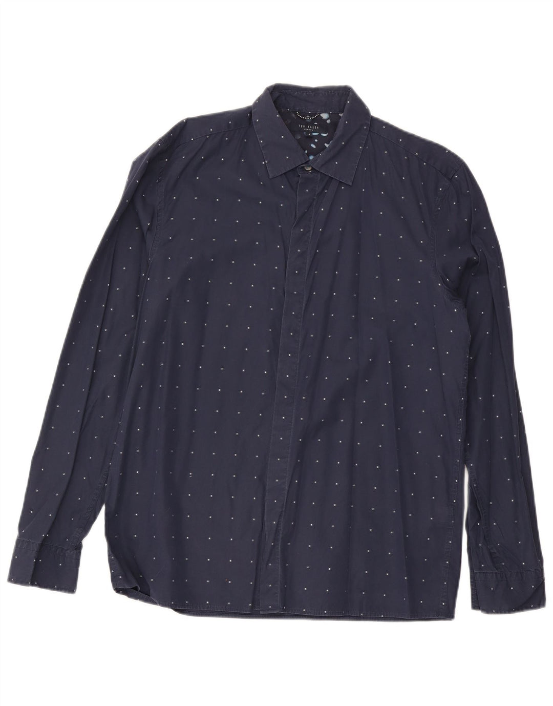 Camicia da uomo Ted Baker taglia 4 grande cotone maculato blu navy