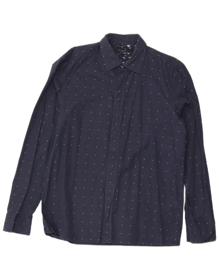 Camicia da uomo Ted Baker taglia 4 grande cotone maculato blu navy