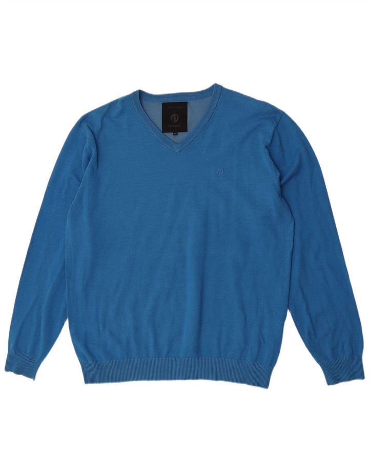 Maglione maglione con scollo a V da uomo Jack & Jones 2XL acrilico blu