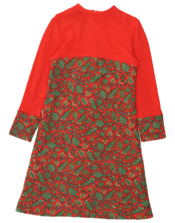 Abito maglione vintage da donna a maniche lunghe IT 44 rosso medio floreale