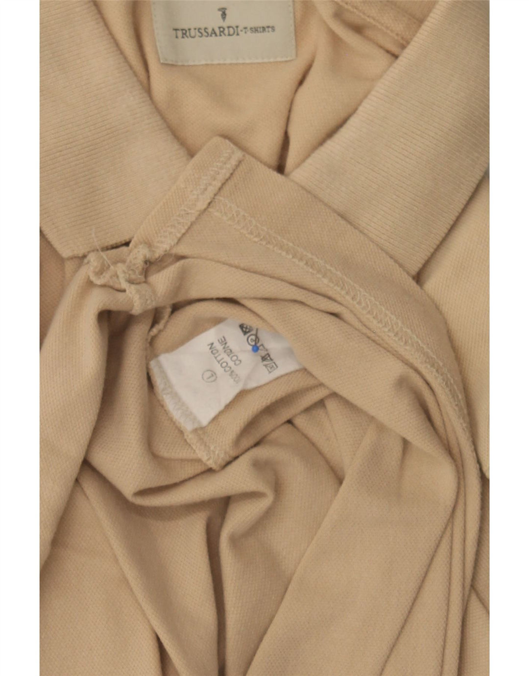 TRUSSARDI JEANS Mens Polo Shirt Large Beige Cotton Vintage Trussardi Jeans and Second-Hand Trussardi Jeans from Messina Hembry 