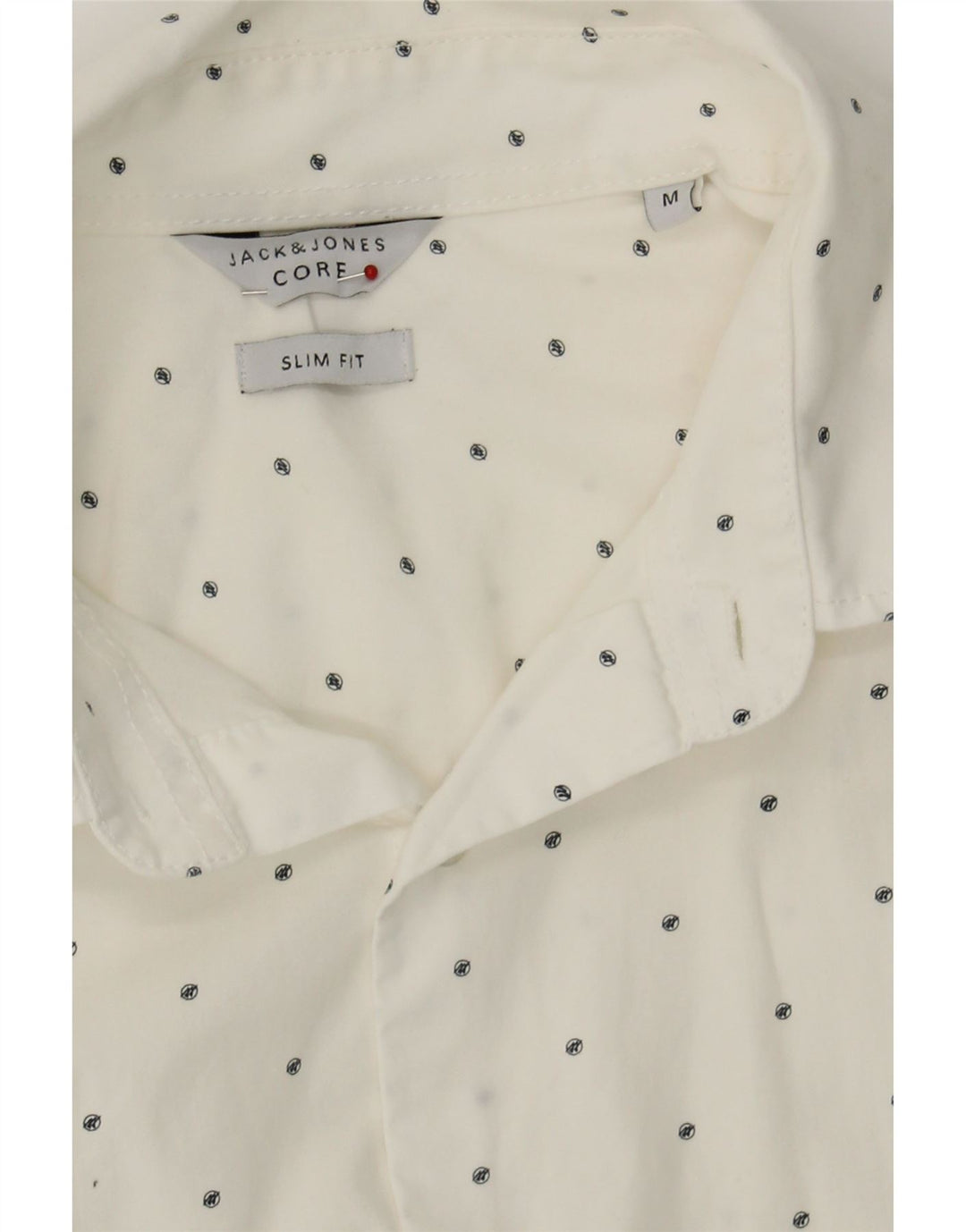 JACK & JONES Mens Slim Fit Shirt Medium White Spotted Cotton Vintage Jack & Jones and Second-Hand Jack & Jones from Messina Hembry 